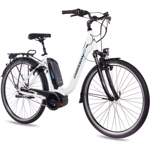 28 Zoll E-Citybike Damenrad CHRISSON E-CASSIOPEA 7 Gang Shimano Nexus weiß matt BOSCH Active Line Powerpack 400