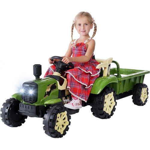 Actionbikes Motors Traktor mit Anhänger Grün - Kinder Elektro Auto mit Fernbedienung - USB - Ledersitz - 2 x 6 V Motoren - Kinder Elektrotraktor mit Hänger zum Kippen - Fahrzeug ab 3 Jahre