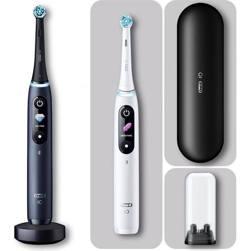 Oral-B iO 8 Duo Elektrische Zahnbürsten, Reiseetui, white alabaster/black onyx