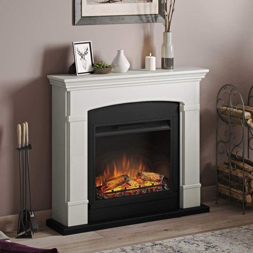 TAGU Helmi Elektrokamin mit 23 Zoll Powerflame Elektrischer Kamin, 1500W, 7 Tage programmierbar, Digitaler Thermostat, Fernbedienung (Weiche Sahne)
