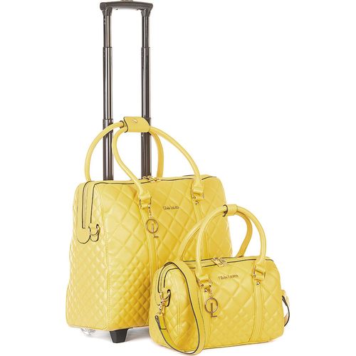 Luxus Damen Schulter Gurt Laptop Akten Rollen Trolley + Handtasche Gelb Bowatex
