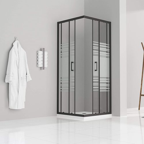 Duschkabine 70x100x190 cm aus teilsatiniertem Sicherheitsglas und schwarzen Alubeschlägen DK79