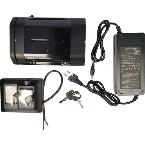 vhbw Akku kompatibel mit Bergsieger E-Bike (10 Ah, 36 V, Li-Ion, inkl. Ladegerät) + Ladegerät - Schwarz