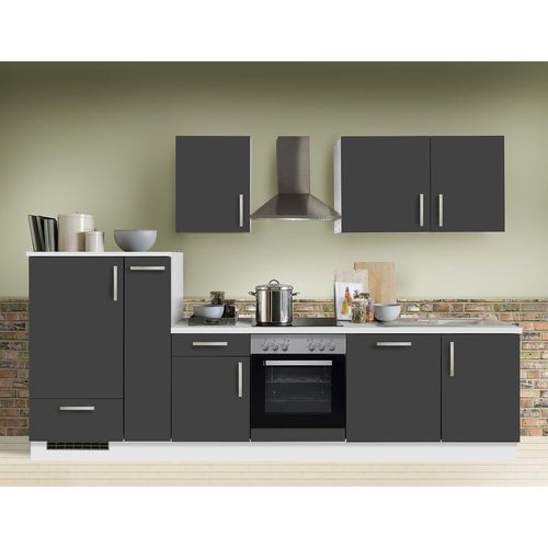 Küchenzeile Premium Schiefer grau 310cm MANCHESTER-87 inklusive E-Geräte & Geschirrspüler und Apothekerschrank 310cm