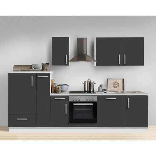 Komplettküche Premium Schiefer grau 300cm MANCHESTER-87 inklusive E-Geräte, Geschirrspüler und Apothekerschrank 300cm