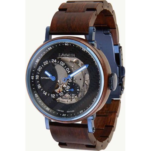 Laimer 0159 Herren Holzuhr Arthur Limited Edition Automatik Leadholz-Band