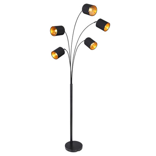 LED Stehlampe, schwarz-gold, Textilschirme schwenkbar, H 204 cm