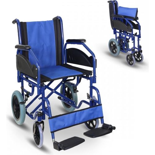 Rollstuhl faltbar Mobiclinic Feststellbremse Sitzhöhe 45 cm abnehmbare Fußstützen klappbare und gepolsterte Armlehnen stabil blau Maestranza