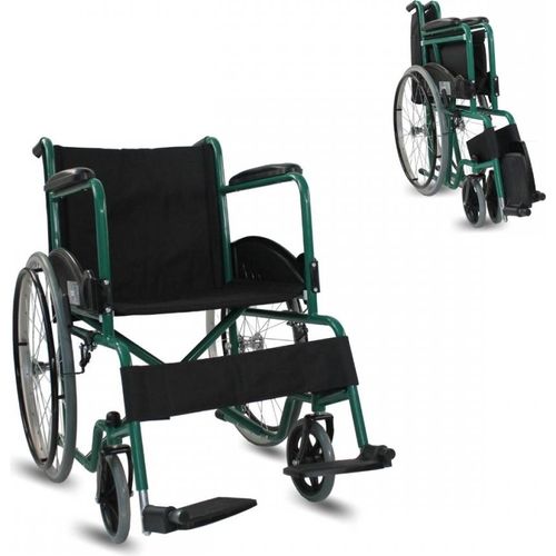 Rollstuhl faltbar Faltrollstuhl selbstfahrend Mobiclinic Alcazaba Sitz 46 cm Bordsteinauflaufsystem Anti-Schock-Reifen Bremsen an den Rädern Grün