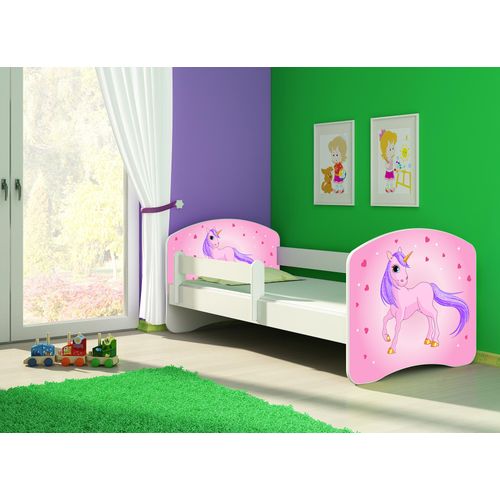 Kinderbett, Babybett 70x140, 80x160, 80x180cm Juniorbett, Kind, Motiv, Schublade CLAMARO, Bett Farbe:17 Pony Pink, Ausführung:Mit Bettkasten, Bett Größe:140 x 70 cm