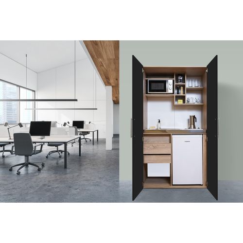 Küche Büroküche Miniküche Singleküche Eiche Schwarz Peter 104 cm Respekta