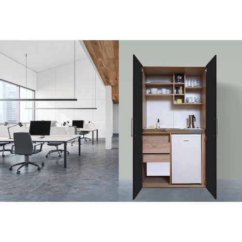 Küche Büroküche Miniküche Singleküche Eiche Schwarz Peter 104 cm Respekta