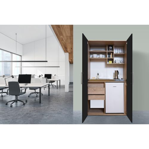 Küche Büroküche Miniküche Singleküche Eiche Schwarz Peter 104 cm Respekta