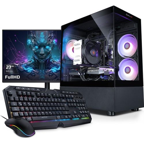 kiebel.de PC Set Gaming mit 27 Zoll TFT Total V AMD Ryzen 5 5500, 32GB DDR4, NVIDIA RTX 5060 8 GB, 2TB SSD, WLAN, Windows 11, Komplettsystem Gaming