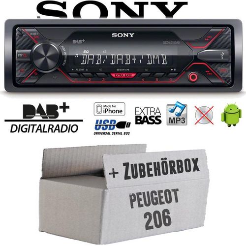Autoradio Radio Sony DSX-A310DAB - DAB+ | MP3/USB - Einbauzubehör - Einbauset passend für Peugeot 206 - justSOUND