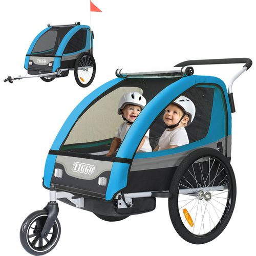 TIGGO® 2in1 Fahrradanhänger 5-Punkt Sicherheitsgurt Jogger Kinderanhänger Joggerfunktion Kinderfahrradanhänger für 1 bis 2 Kinder 360° Drehbar 50402