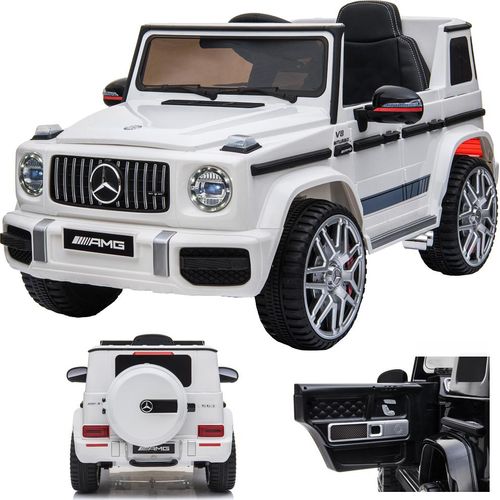 Mercedes-Benz G 63 G63 AMG V8 Biturbo Kinderauto Kinderfahrzeug Kinder Elektroauto 12V / 2x Motoren / Öffnende Türen (Weiß)