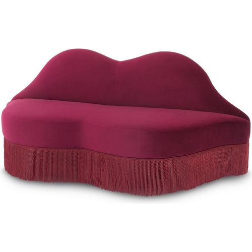 Casa Padrino Designer Samt Sofa Lippen Mund Bordeauxrot 195 x 80 x H. 97 cm - Designer Wohnzimmer Möbel - Luxus Kollektion