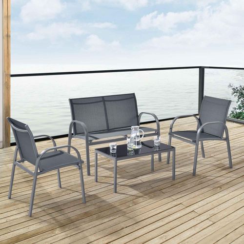 Gartenmöbel-Set HLO-PX6 Stühle mit Sitzbank und Tisch Dunkelgrau