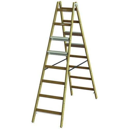 PROTEC.class PHSSLASB28 Holz-Sprossen-Stehleiter + Alu-Aufsetzstufen beidseitig, 2x8
