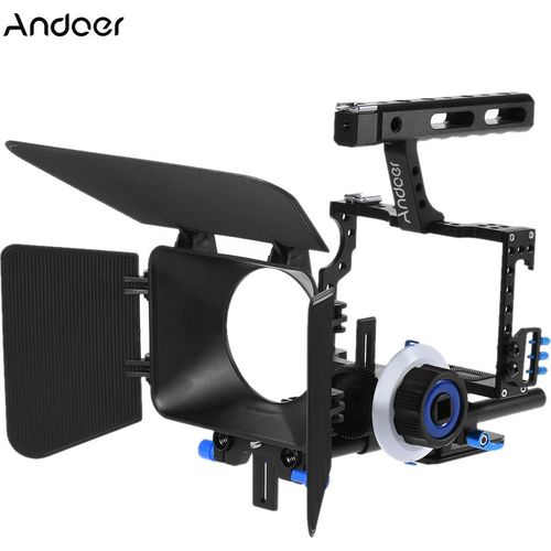 Andoer C500 Kamera-Camcorder aus Aluminiumlegierung Videokaefig-Rig-Kit Filmherstellungssystem mit 15-mm-Stangenmattbox Befolgen Sie den Fokusgriff fuer den Panasonic GH4-Ersatz fuer A7S / A7 / A7R / A7RII / A7SII