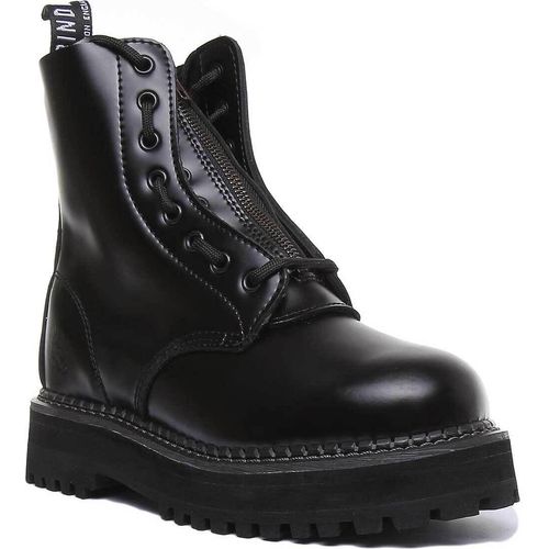 Grinders Zip & Lace 8 Loch Schnürung Damen Lederknöchelstiefel in Schwarz – 40. I / Schwarz