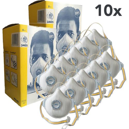 10x Moldex 3405 Air Plus FFP3 R D Atemschutzmaske Mundschutz mit Ventil Maske, wiederverwendbar, inkl. Karton