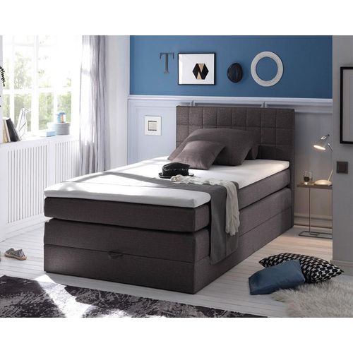 Boxspringbett 120x200 cm Jugendbett mit Bettkasten Husum-09 Hotelbett in Anthrazit