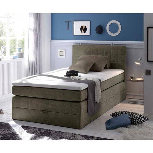 Boxspringbett 120x200 cm Jugendbett mit Bettkasten Husum-09 Hotelbett in Stone