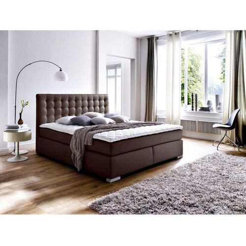 Boxspringbett 160x200 cm LORETO-114 in Kunstleder Braun, Härtegrad H2