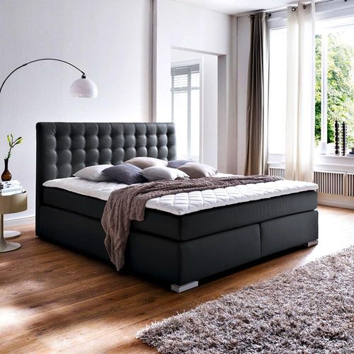 Boxspringbett 180x200 cm LORETO-114 in Schwarz, Härtegrad H2 - H3