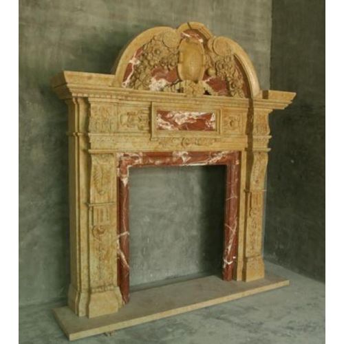 Casa Padrino Luxus Barock Kaminumrandung Beige / Rot 250 x 42 x H. 235 cm - Prunkvolle Kaminumrandung aus hochwertigem Marmor - Barock Möbel