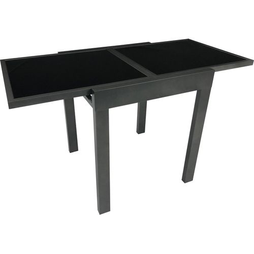 Balkon Ausziehtisch 65/130x65cm Aluminium anthrazit Glas schwarz