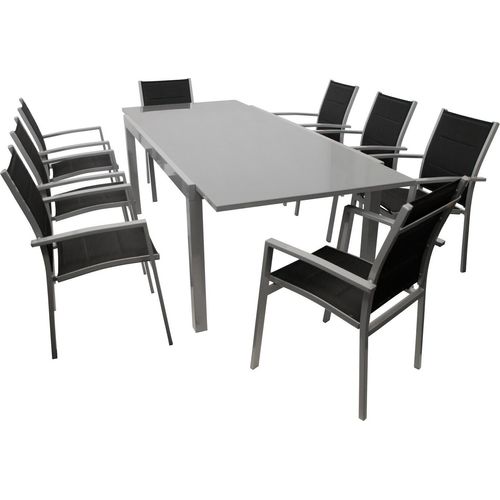 Sitzgruppe Gartengarnitur Tisch Stuhl 9-teilig Alu/Textil schwarz