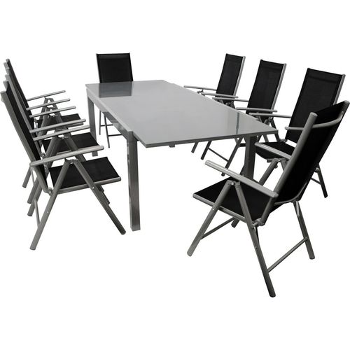 Sitzgruppe Gartengarnitur Stuhl Tisch 9-teilig Alu/Textil schwarz