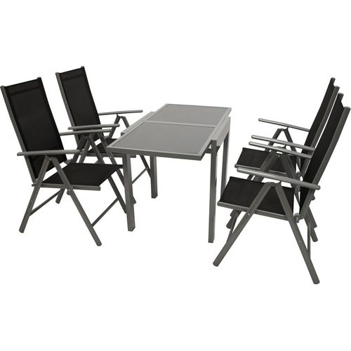 Sitzgruppe Gartengarnitur Tisch Stuhl 5teilig Alu/Textil schwarz