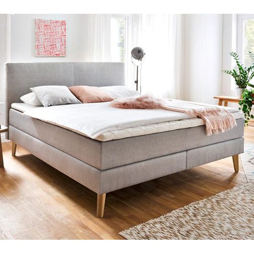 Boxspringbett 160x200 cm GELA-114 in Hellgrau, Härtegrad H2