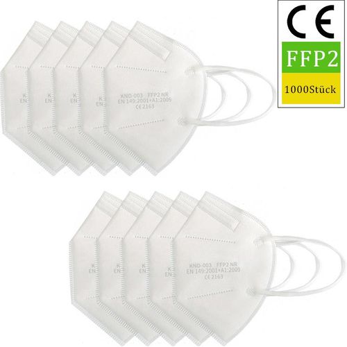 1000 Stück x 5 lagig ffp2 atemschutzmaske CE 0598 einzeln verpackt weiß