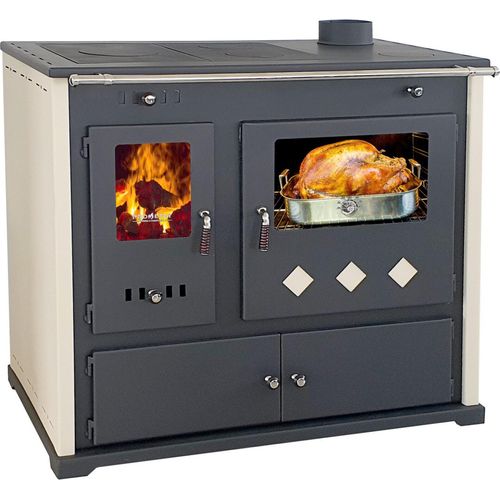 Kaminofen mit Backfach und Herdplatte Practik Lux Holzofen 9,5 kW Kamin Ofen Dauerbrandofen Werkstattofen Schwedenofen Hüttenofen Heizofen