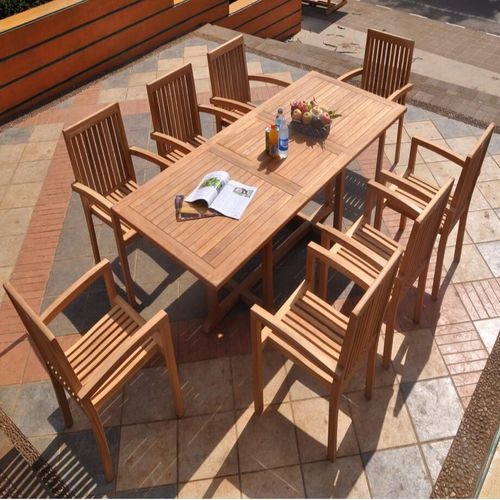 Sitzgruppe Teak 8 Stapelstühle Como + Ausziehtisch Parma 180-240 x120cm
