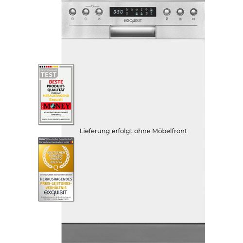 Exquisit Geschirrspüler EGSP9410-EB-030D inox | Spülmaschine 45 cm | Auto Türöffner | Intensiv Modus | Teilintegriert
