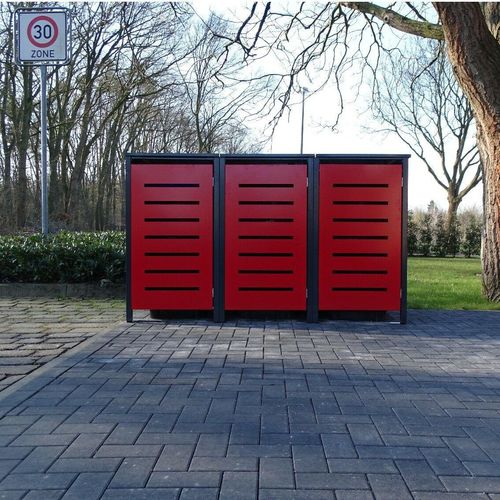 3 Tailor Mülltonnenboxen Basic für 120 Liter Tonne Stanz.2 Anthrazit / Front Rot