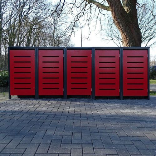 5 Tailor Mülltonnenboxen Basic für 120 Liter Tonne Stanz.1 Anthrazit / Front Rot