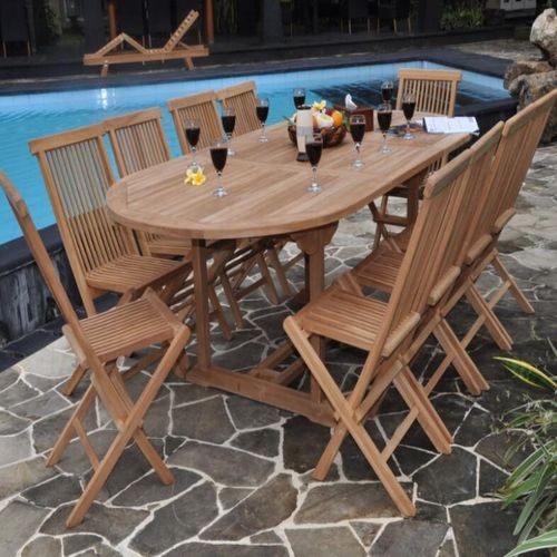 Sitzgruppe Teak 8 Klappstühle Alessandria + Ausziehtisch Parma 180-240 x100cm