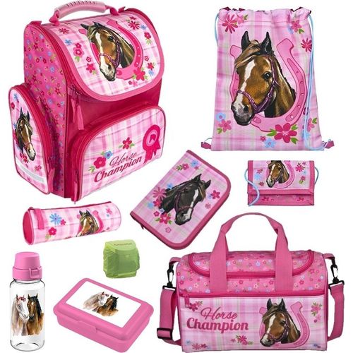 Mädchen Schulranzen 1. Klasse HORSE CHAMPION 9-teiliges Pferde Schulranzen Set mit Sporttasche
