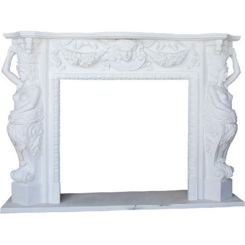 Casa Padrino Luxus Barock Kaminumrandung Weiß 180 x 40 x H. 140 cm - Prunkvolle Kaminumrandung aus hochwertigem Marmor - Deko Accessoires im Barockstil