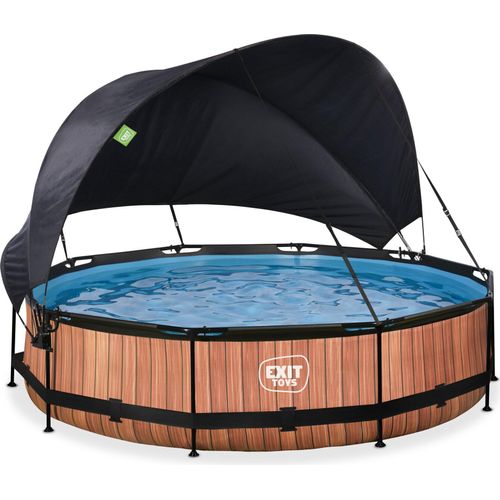 EXIT Wood Pool ø360x76cm mit Filterpump und Sonnensegel - braun