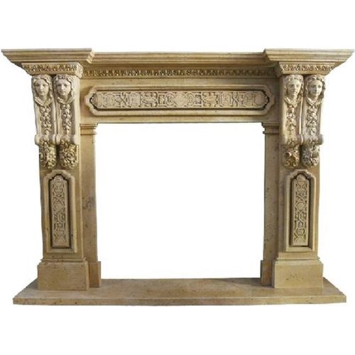 Casa Padrino Luxus Barock Kaminumrandung Gelb 200 x 38 x H. 150 cm - Handgefertigte Kaminumrandung aus hochwertigem Marmor - Kamin Deko Accessoires - Marmor Möbel im Barockstil