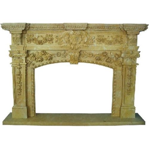 Casa Padrino Luxus Barock Kaminumrandung Gelb 200 x 40 x H. 150 cm - Handgefertigte Kaminumrandung aus hochwertigem Marmor - Kamin Deko Accessoires - Marmor Möbel im Barockstil