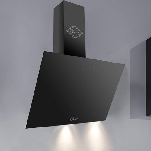 GURARI Kopffreihaube GCH 286 BL 8 Prime mit Abluftschlauch 150mm, Dunstabzugshaube 80cm, 1000m³/h Wandhaube, Schwarz Glas, TouchControl,Fernbedienung,Timer,EEK A